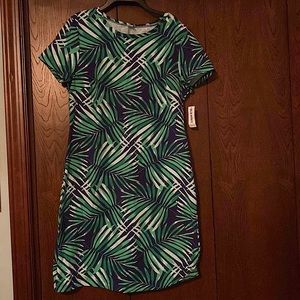 NEW Old Navy t shirt dress size L palm pattern on navy lots of stretch SPRING!